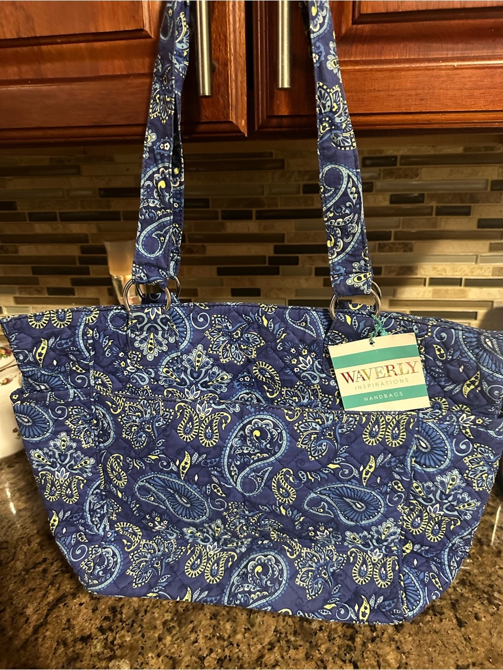 Waverly Blue Paisley Quilted Tote Bag